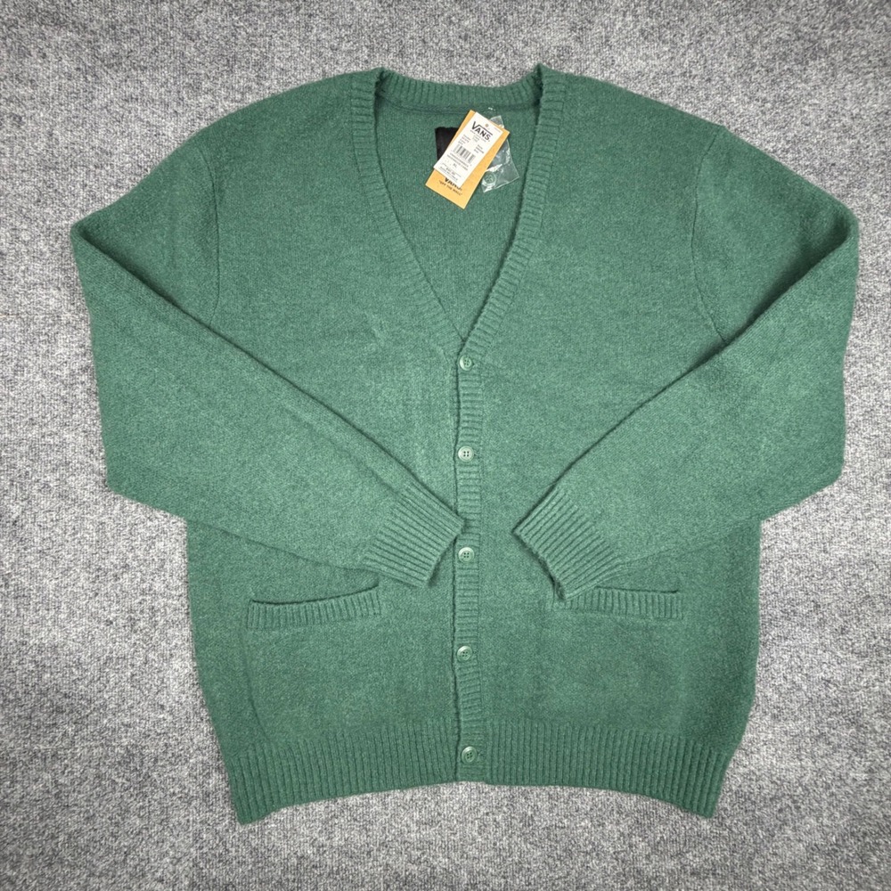Vans Havenwood Cardigan Green Crew Neck Knit Sweater XL VN000G6MBDX NEW
